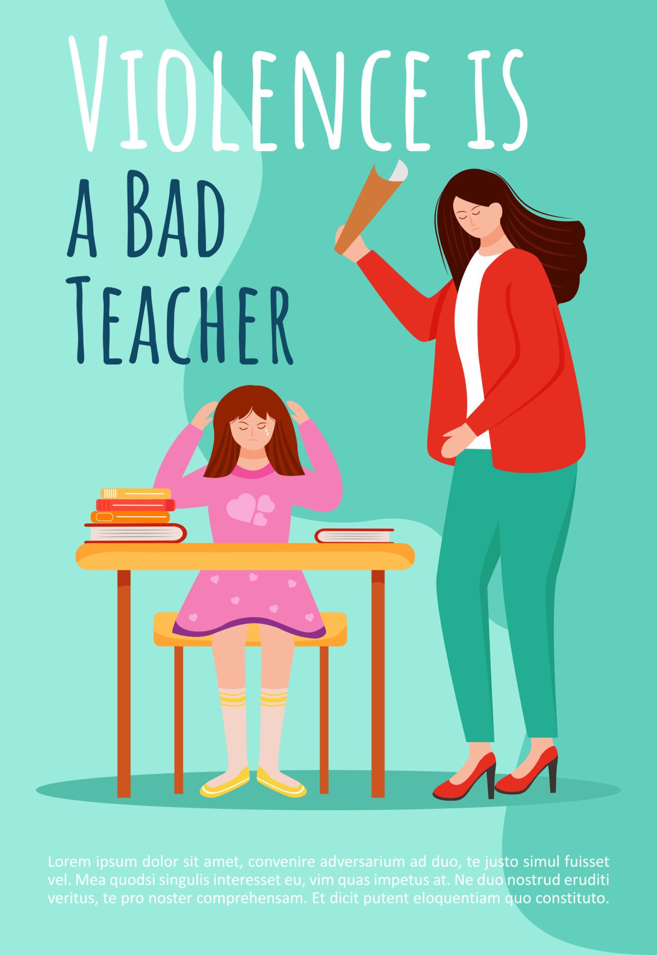 Violence is bad teacher poster vector template. Teacher scolds pupil  brochure, cover, booklet page concept design with flat illustrations.  Trouble relationship advertising flyer, leaflet layout idea 4816713 Vector  Art at Vecteezy