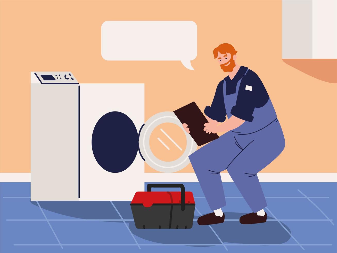 repairman with wash machine vector