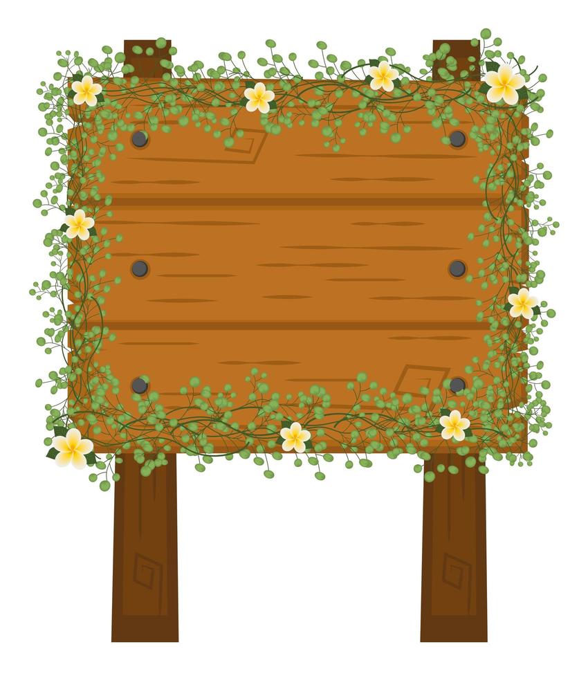 cartel de madera con flores vector