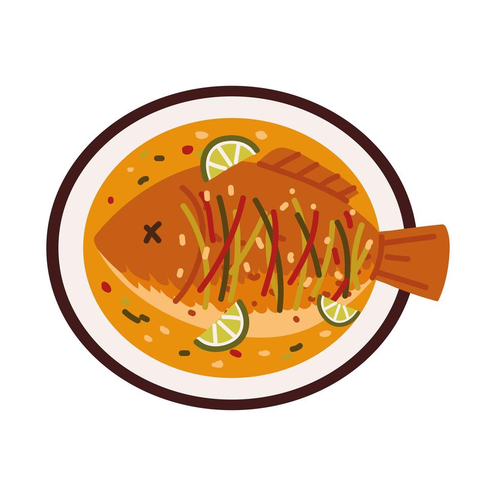 fried fish and soup vector