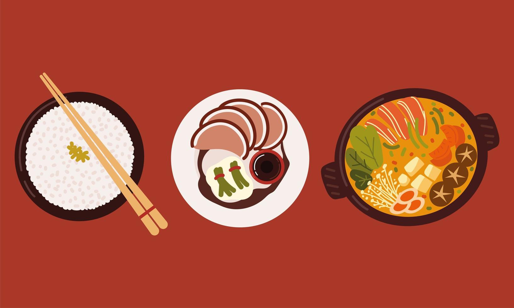 conjunto de comida china vector