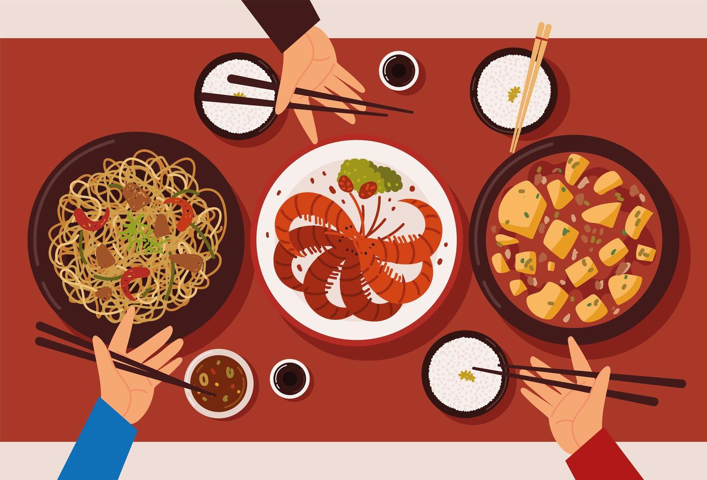 dinner with food chinese vector