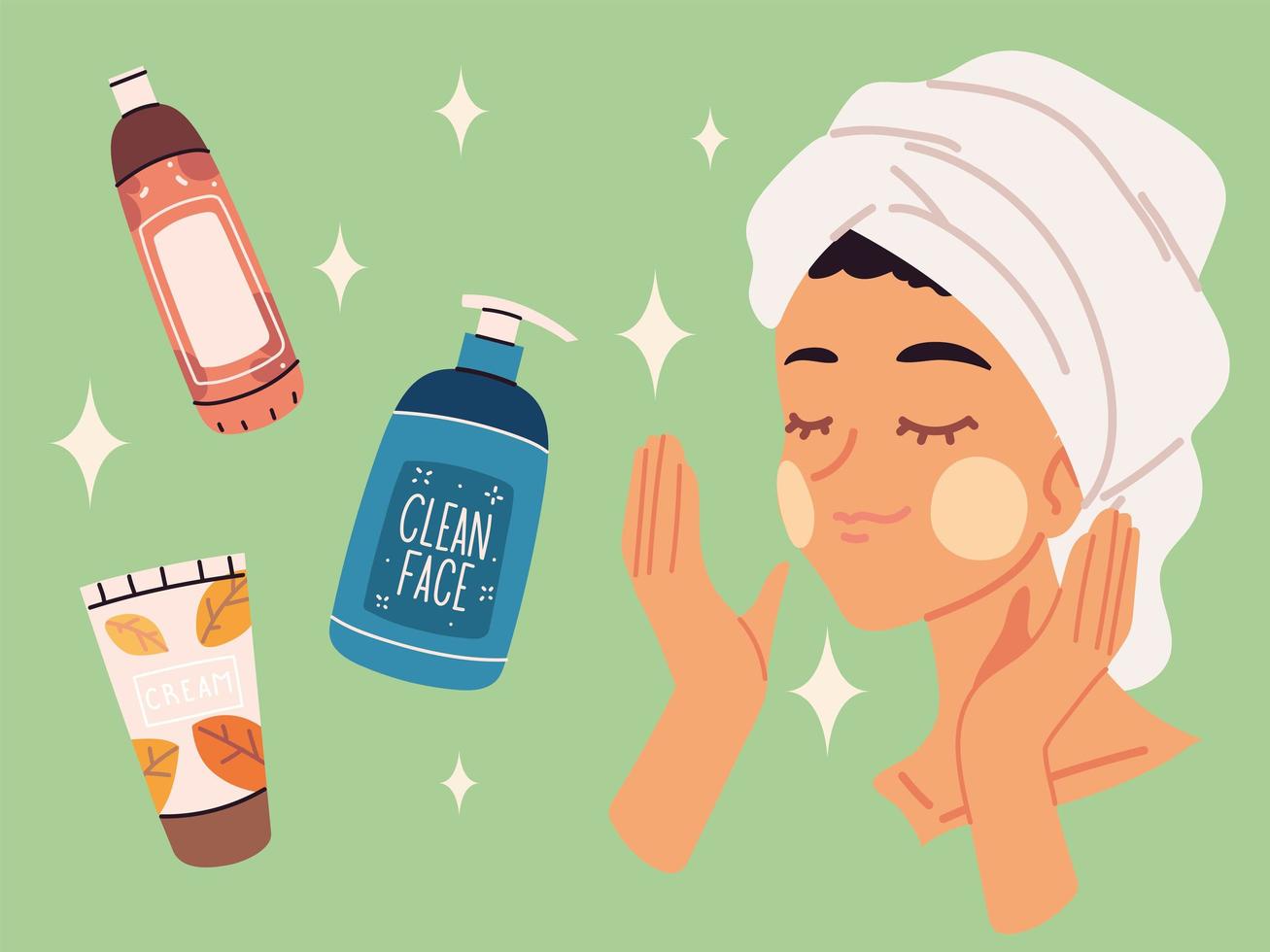 woman and skin care bottles vector