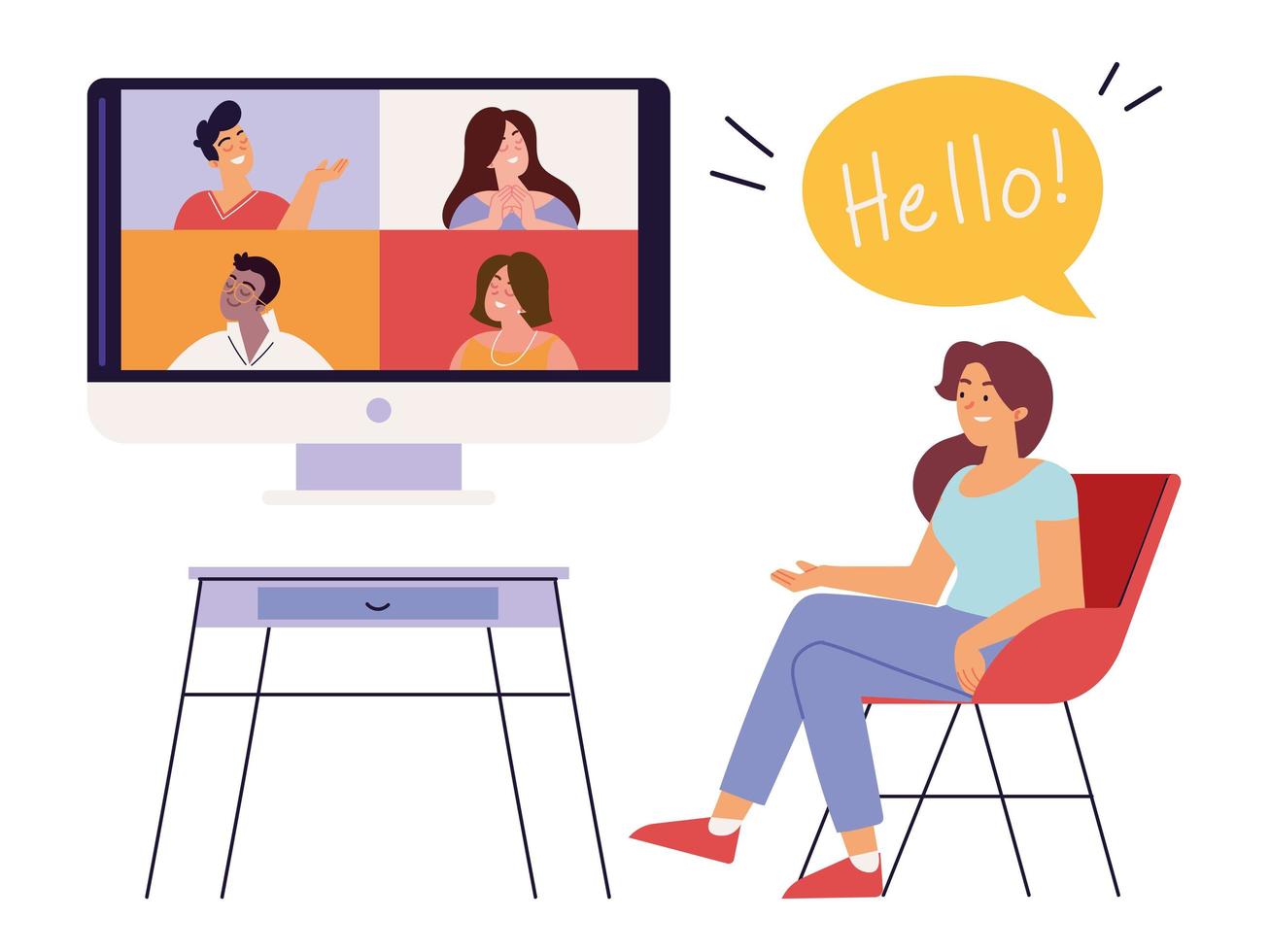 woman and video meeting vector
