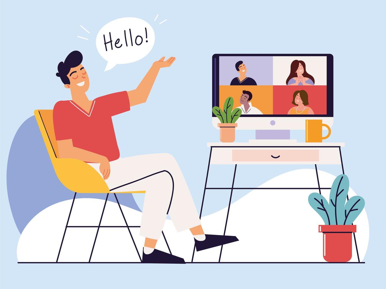 man talking at video call vector