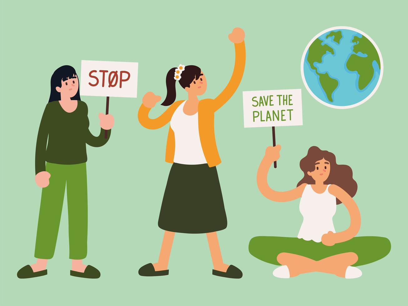 women and save the planet, set vector