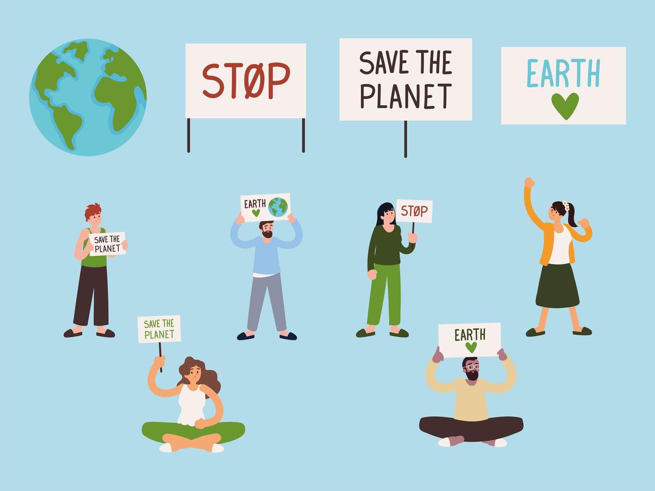 set of people save the planet vector
