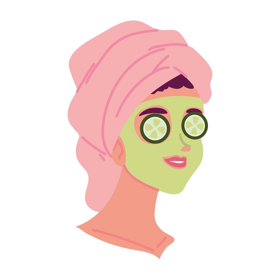 mujer con mascarilla de pepino vector