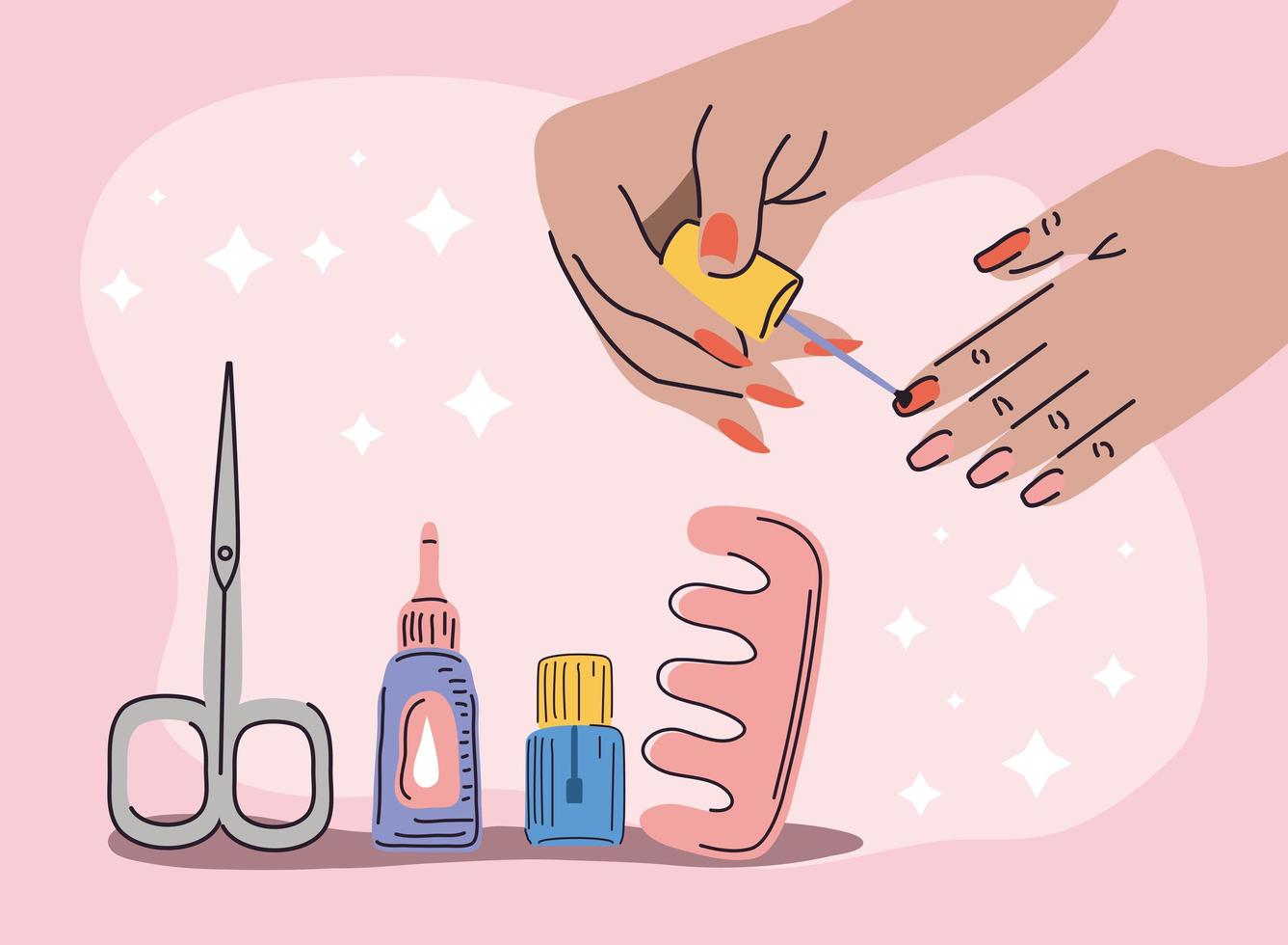 hands apply nail polish vector