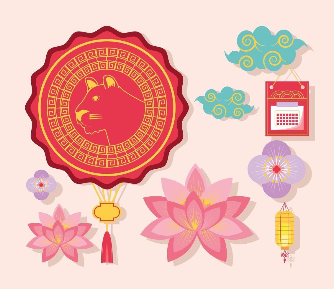 chinese new year of tiger, ornaments vector