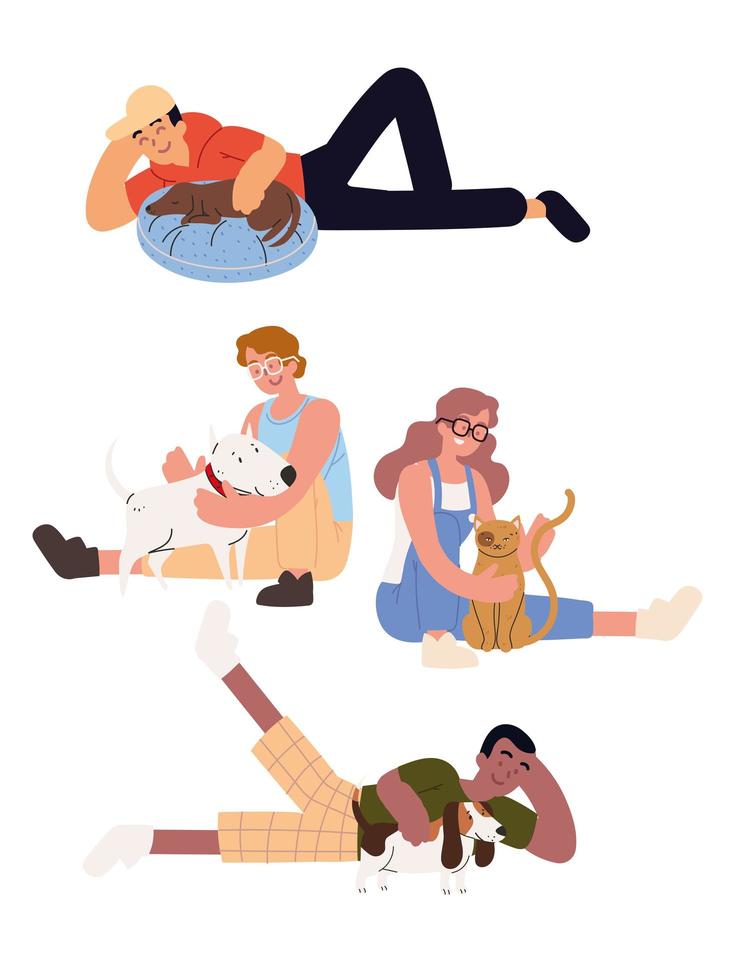 set of people and pets vector