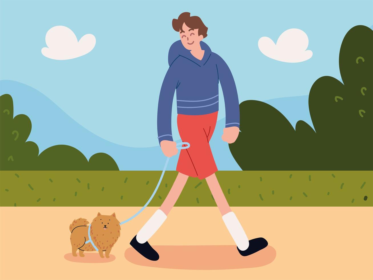 hombre caminando con perro vector