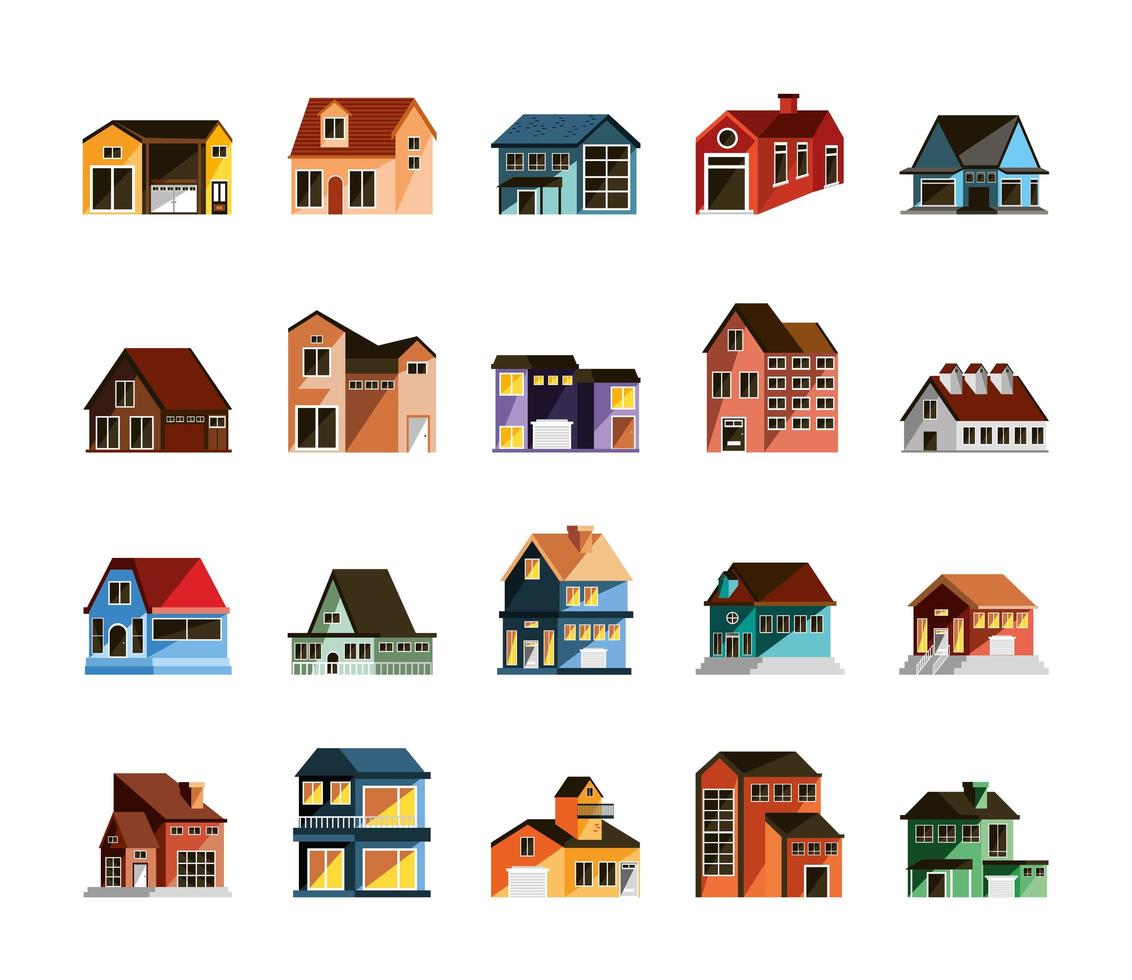 houses icons set vector