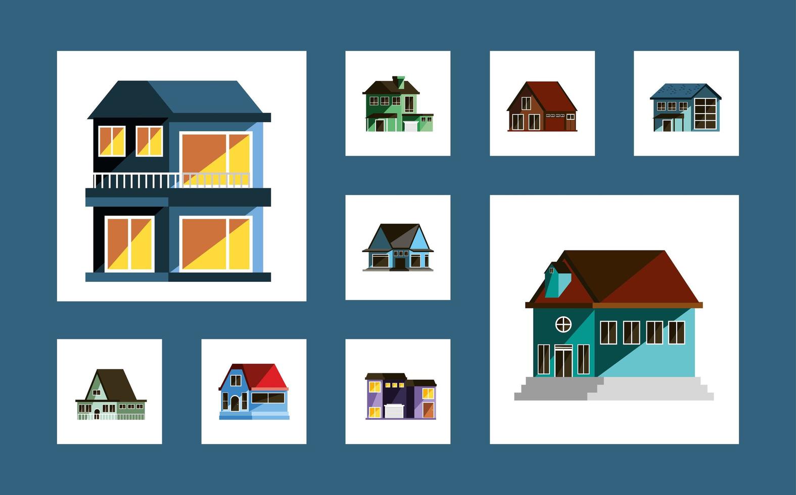 conjunto de casas vista frontal vector