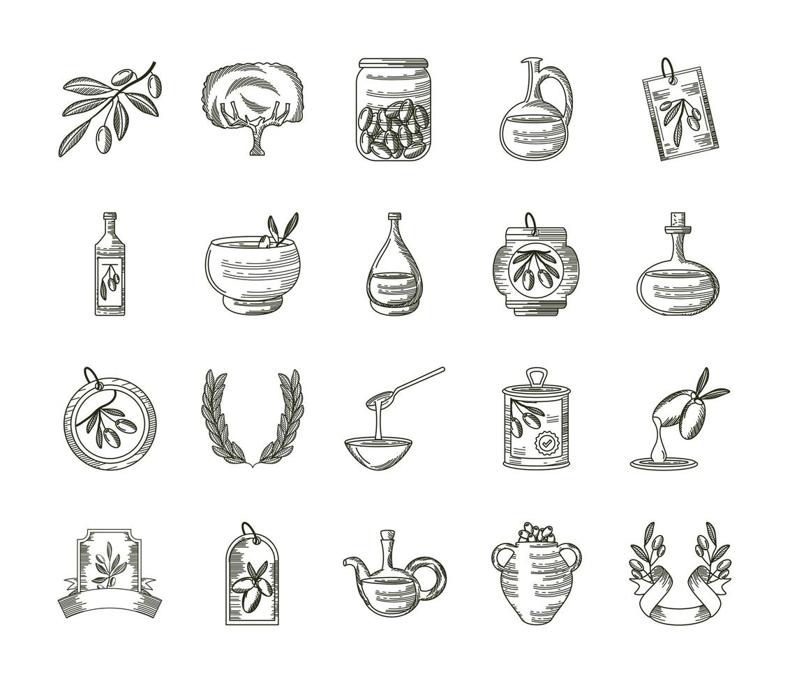 icons olive hand drawn design vector