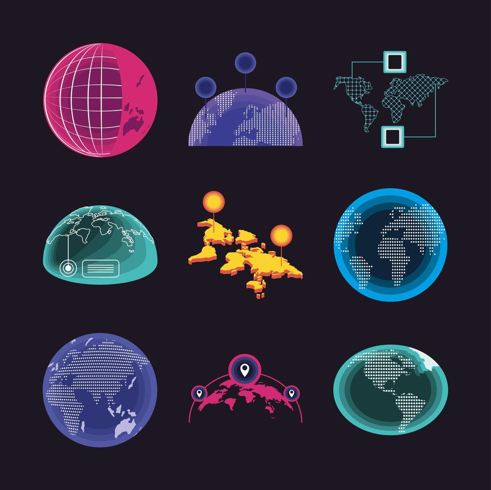 icons infographic world map vector