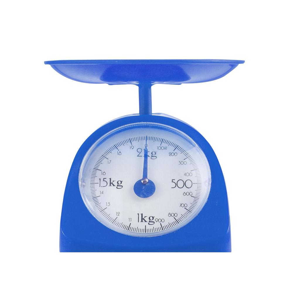 plastic kilograms scale on white background photo