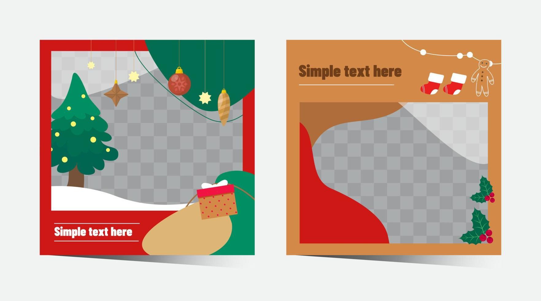 Merry Christmas square banner templates set, social media post, internet ads vector
