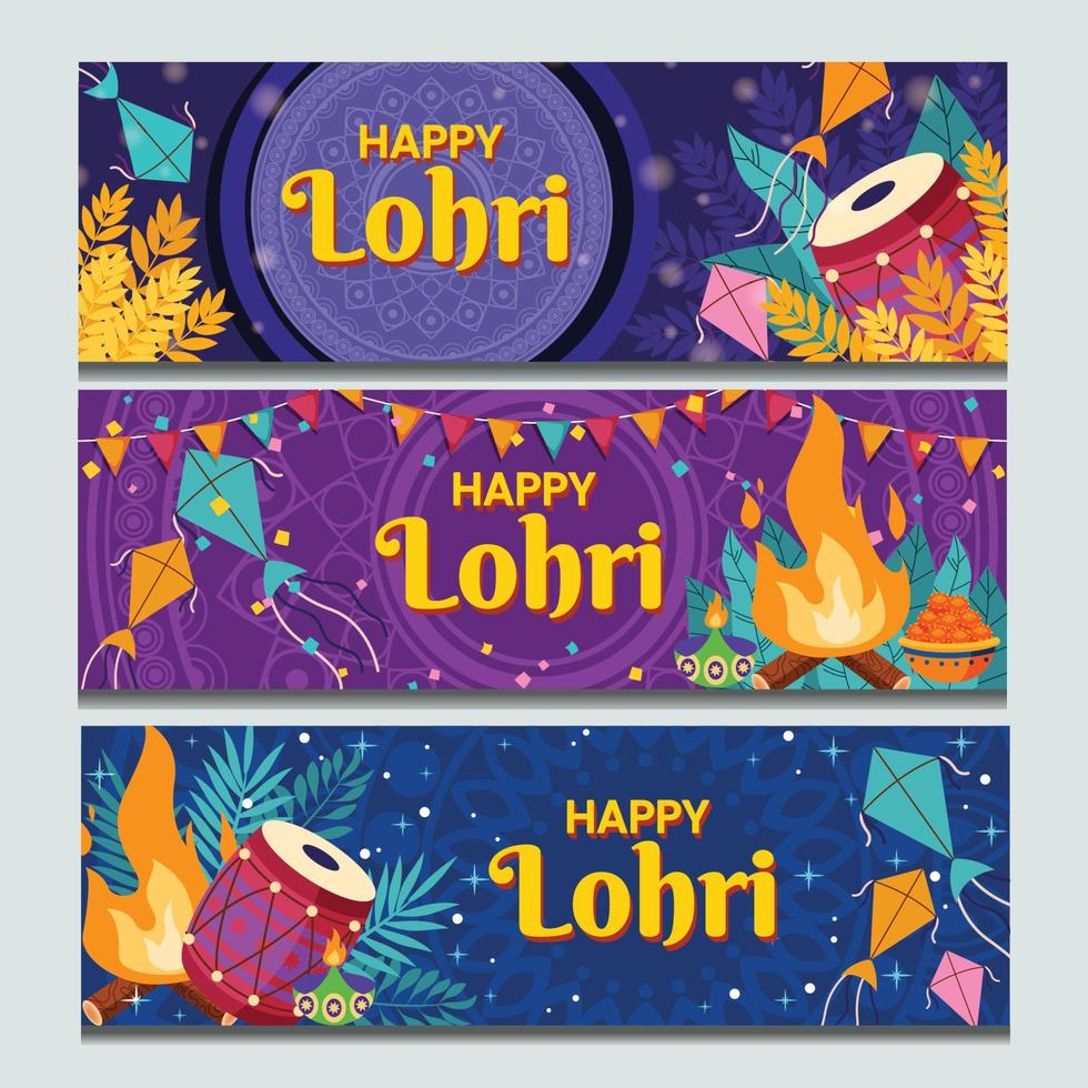 Set of Lohri Festival Banners vector