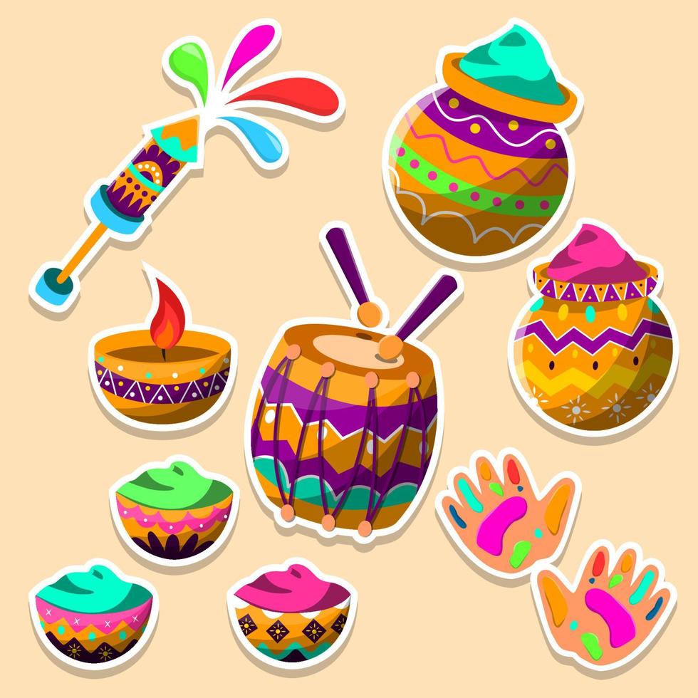 Holi Pot of Color and Color Splash Sticker Collection vector