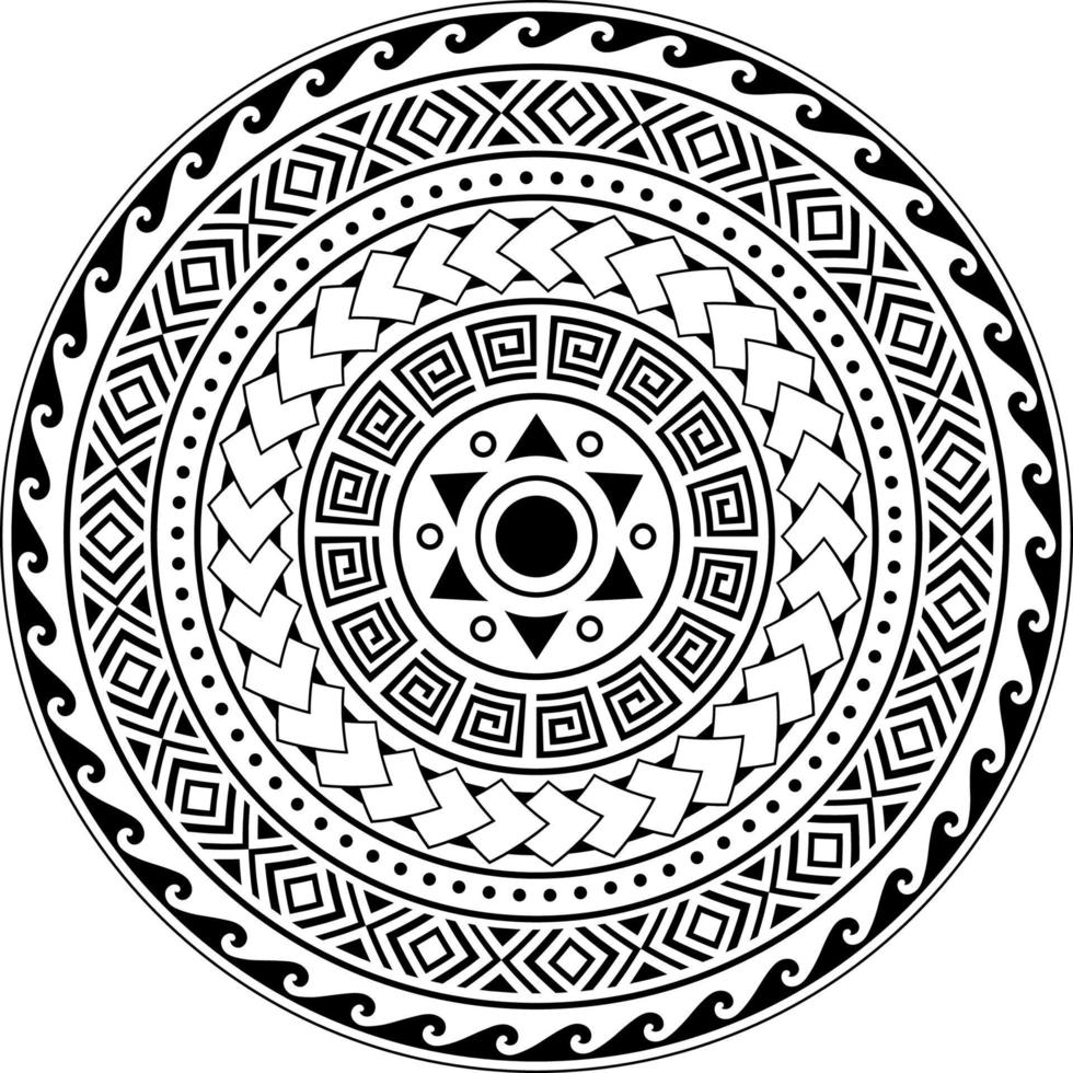 Tribal Mandala, Abstract Circular Tribal Polynesian mandala,Geometric Polynesian Hawaiian style vector ornament design