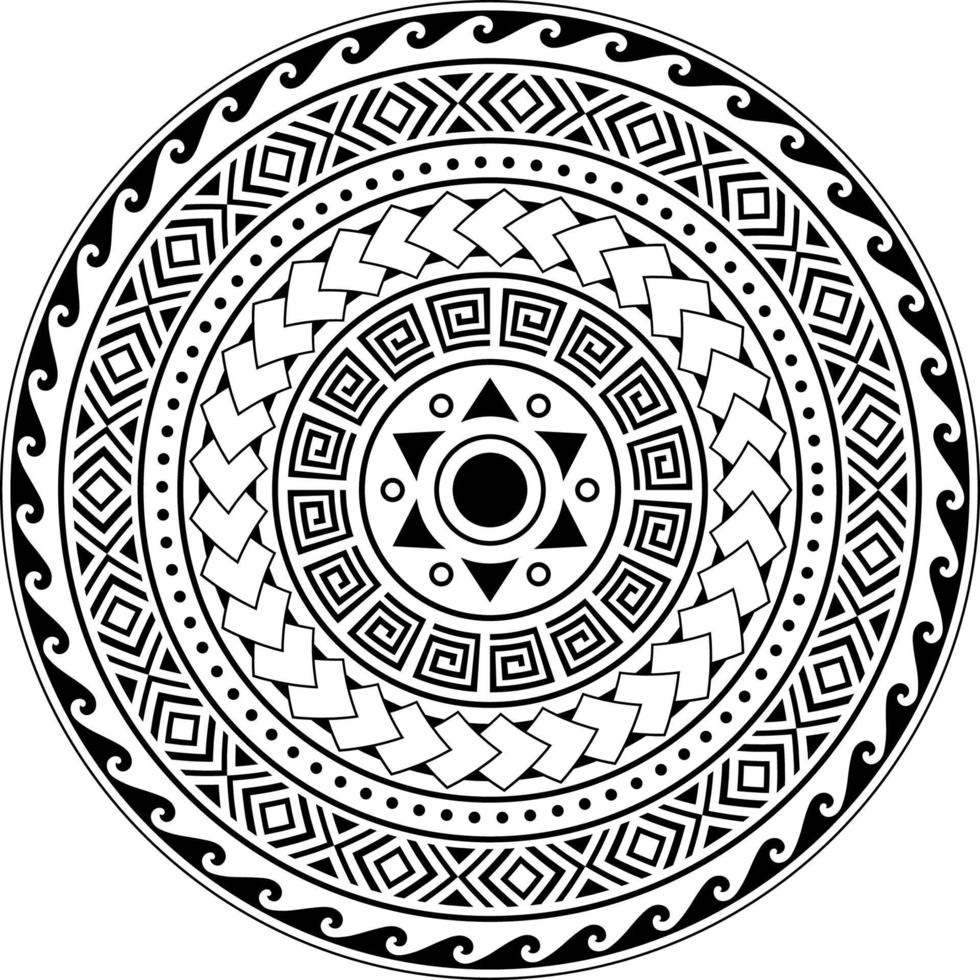 Tribal Mandala, Abstract Circular Tribal Polynesian mandala,Geometric Polynesian Hawaiian style vector ornament design