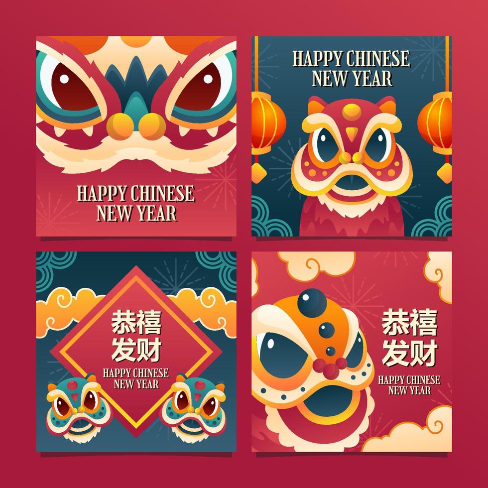 Lion Dance Social Media Posts for Chinese New Year vector