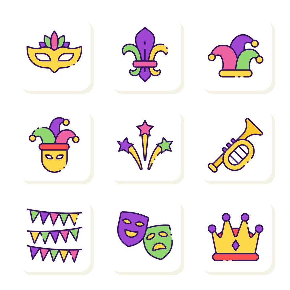 colección de iconos del festival de mardi gras vector