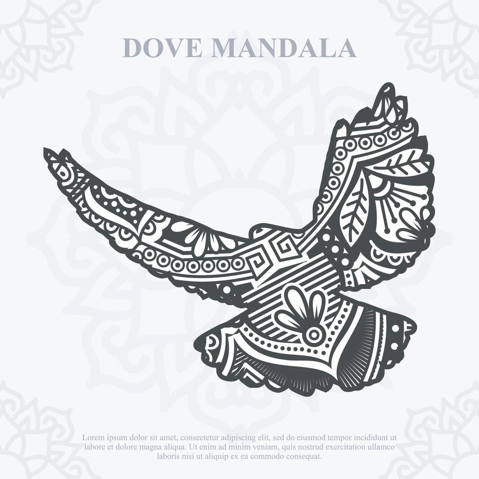 DOVE Mandala. Boho Style elements. Animals boho style drawn. vector illustration.