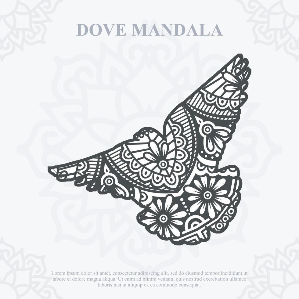 DOVE Mandala. Boho Style elements. Animals boho style drawn. vector illustration.