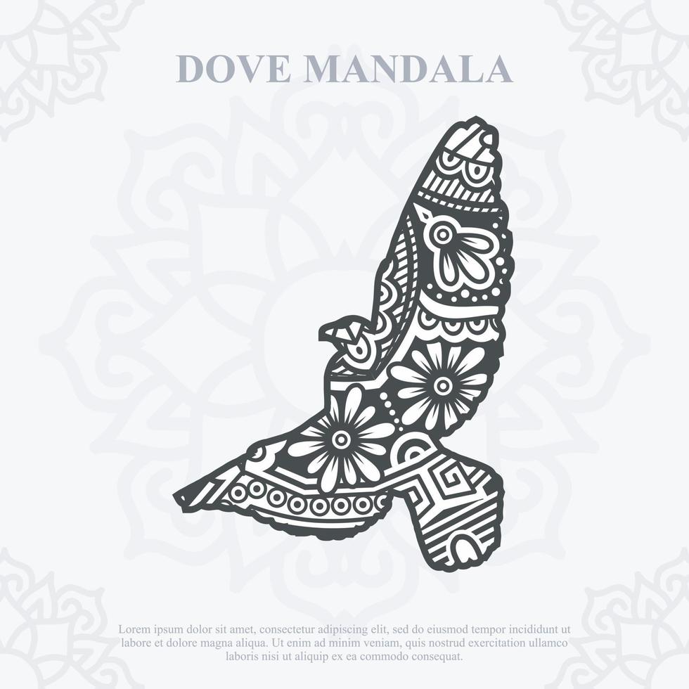 DOVE Mandala. Boho Style elements. Animals boho style drawn. vector illustration.