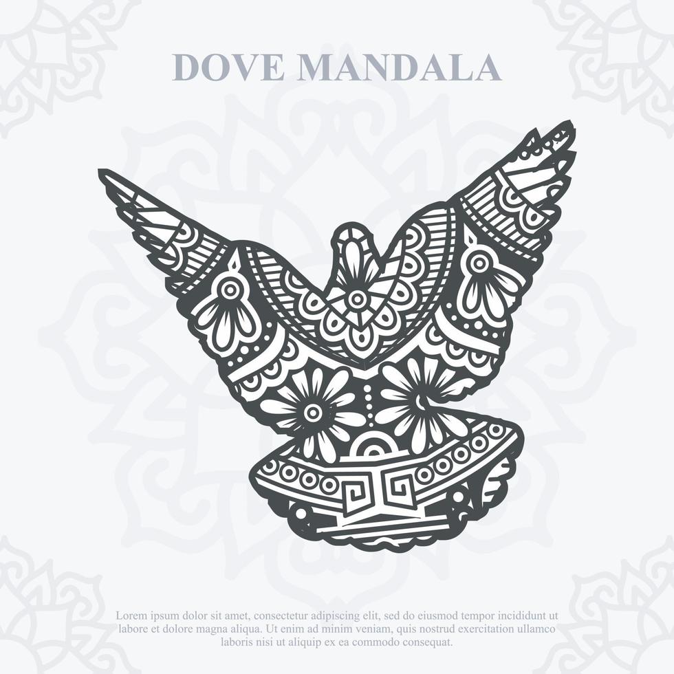 DOVE Mandala. Boho Style elements. Animals boho style drawn. vector illustration.