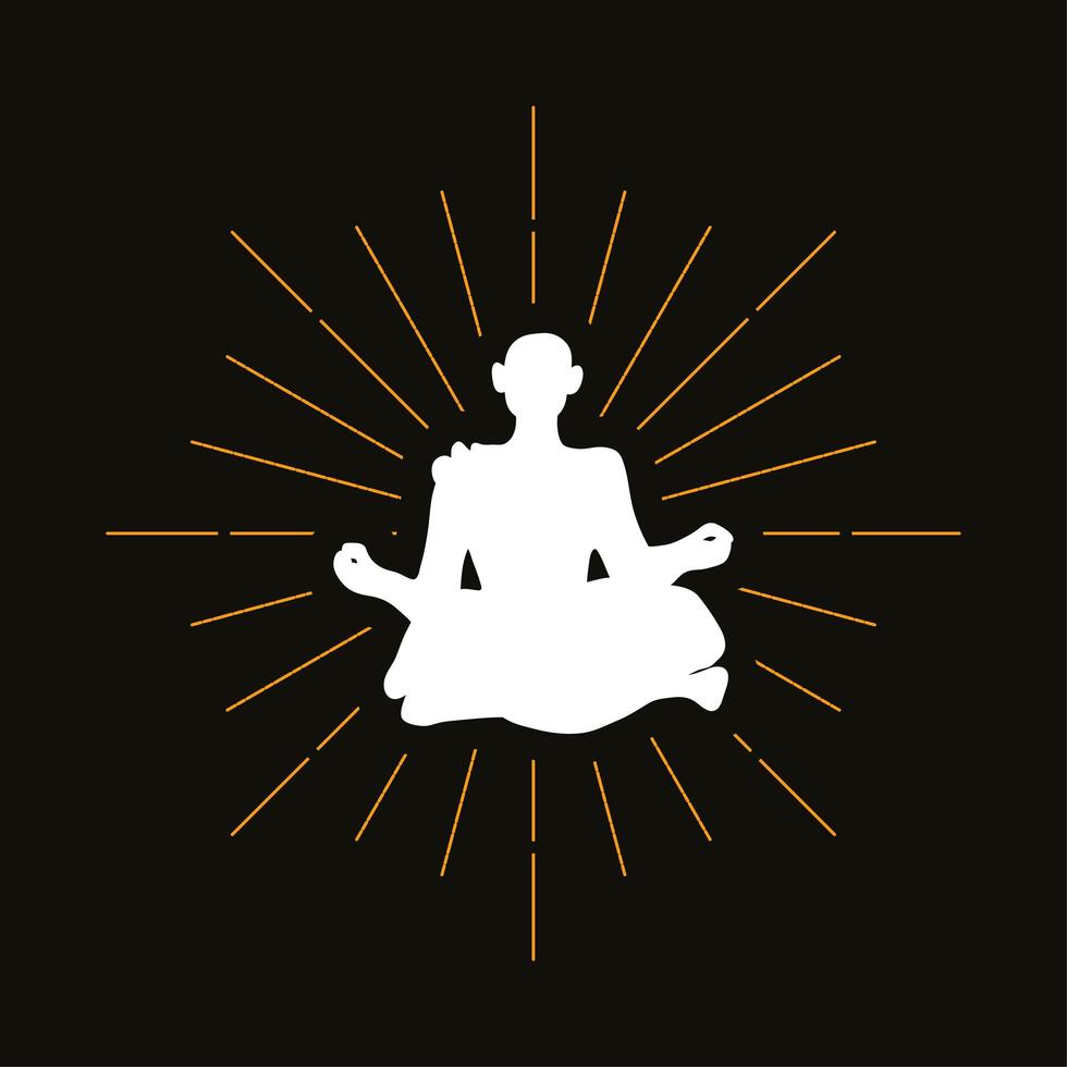 Retro buddhist monk silhouette vector