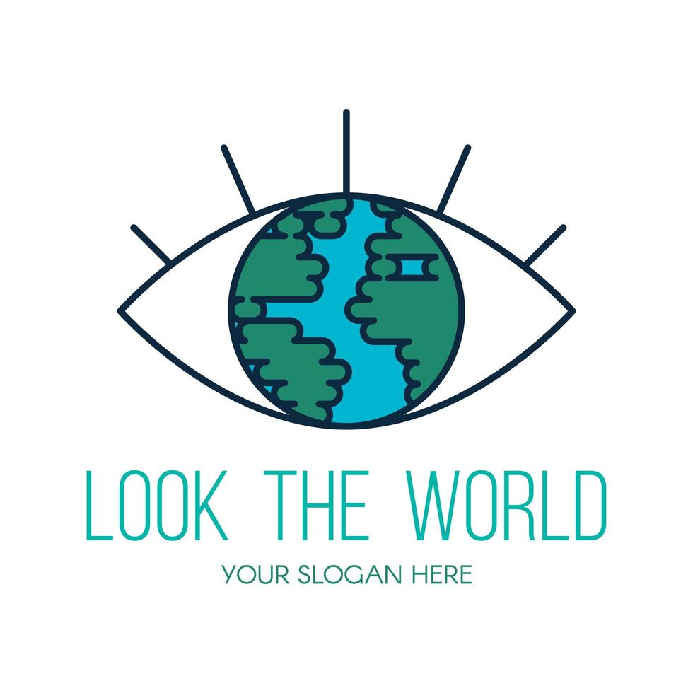 Planet Earth eye flat vector logo design