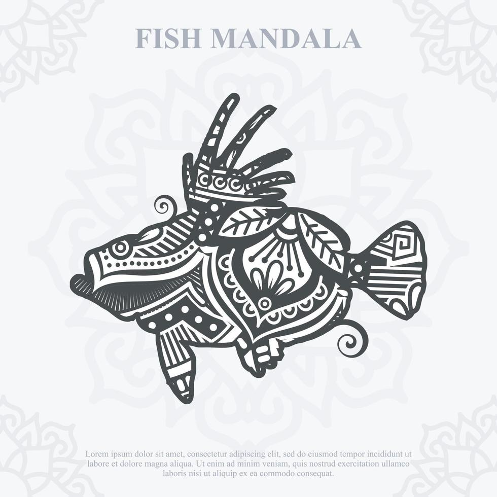 mandala de pescado. elementos de estilo boho. animales estilo boho dibujado. ilustración vectorial. vector