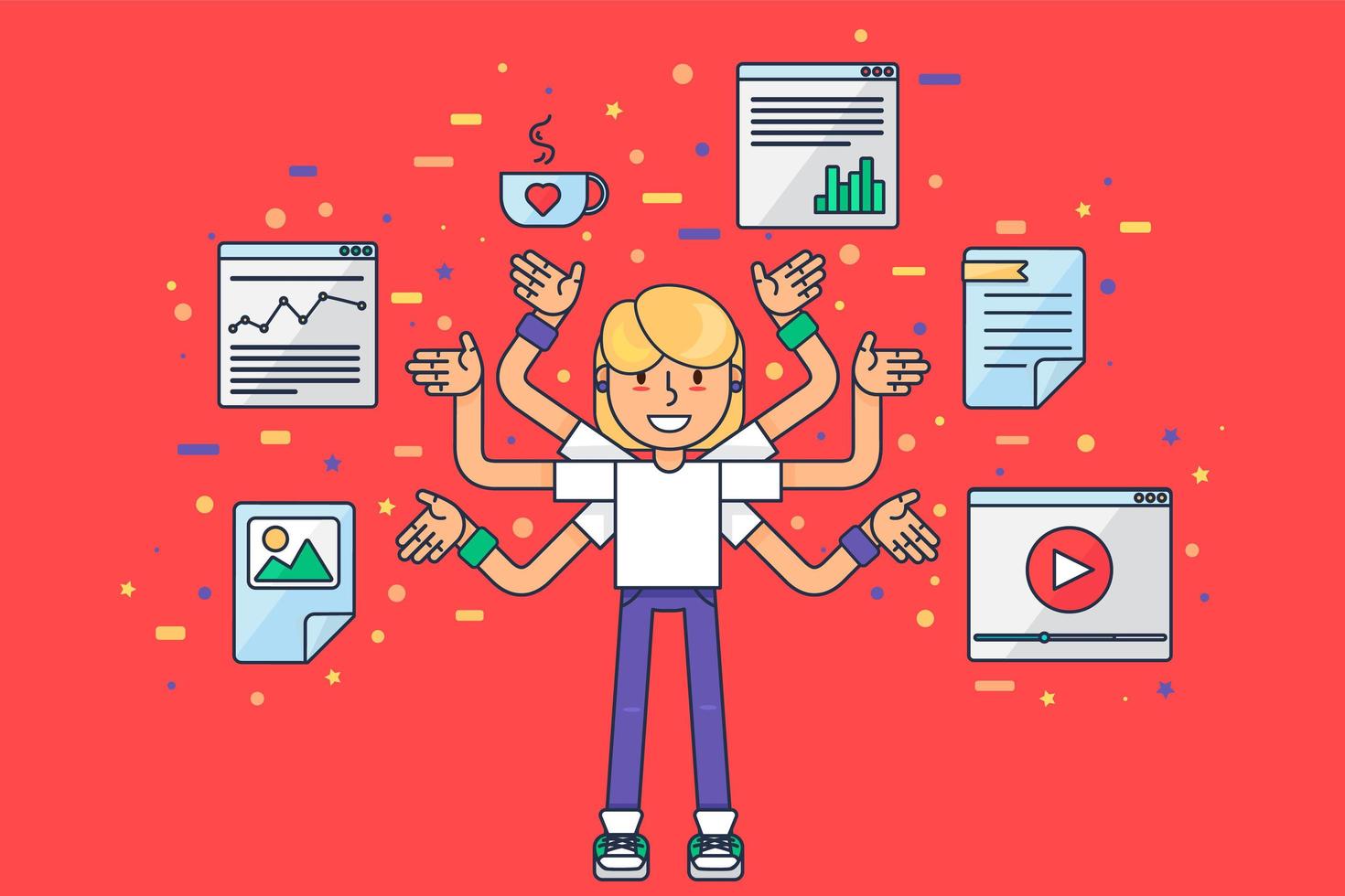 desarrollador web multitarea, geek de marketing seo smm vector