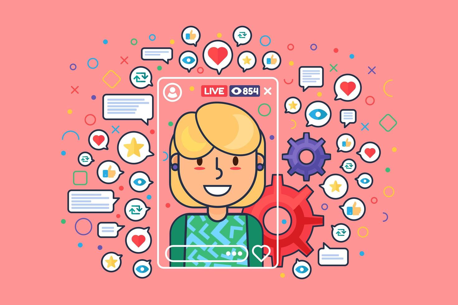 European female streamer flat color vector character