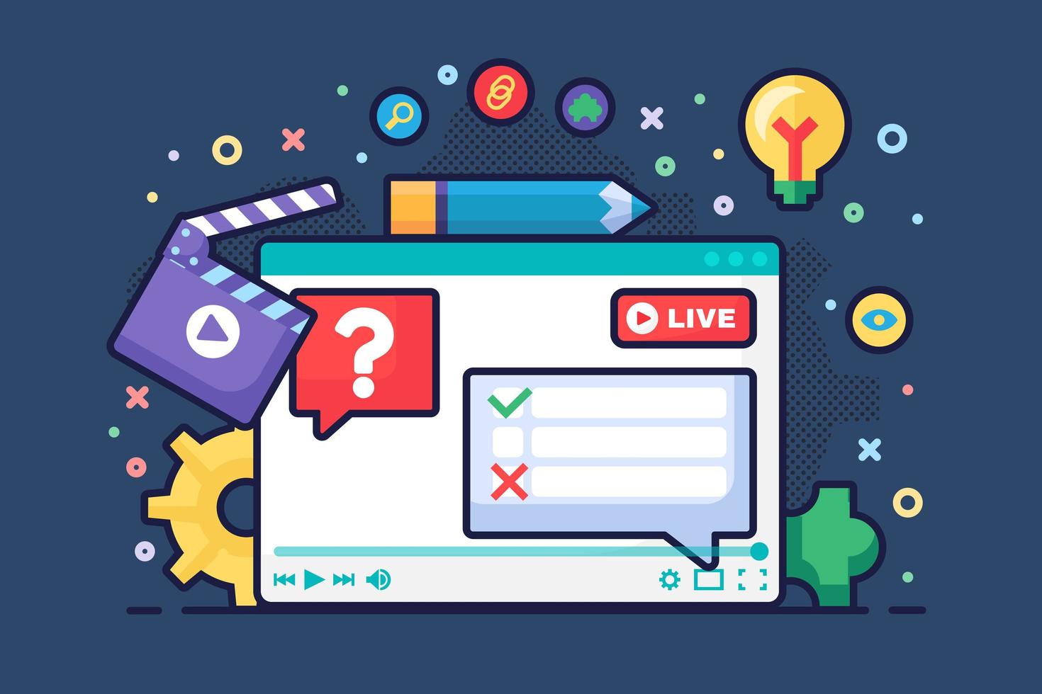 Live stream discussion concept semi flat illustration vector