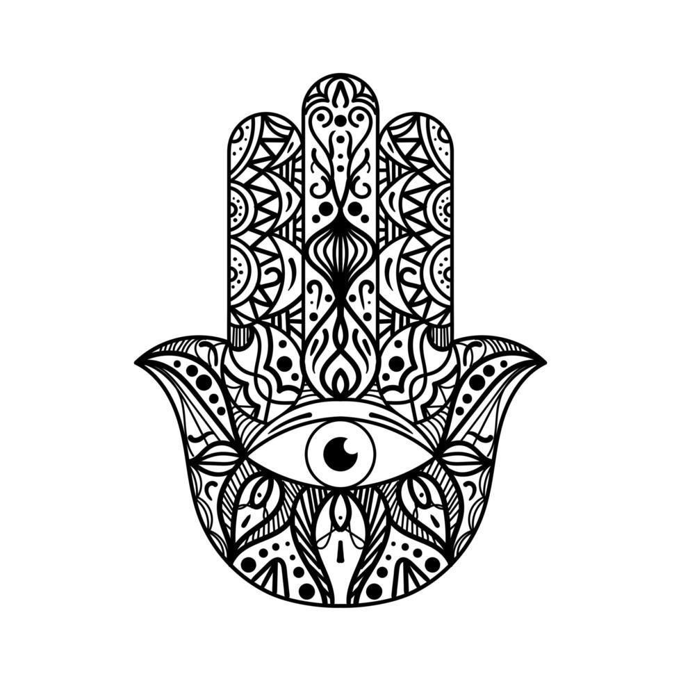 Hamsa, fatima hand monochrome illustration vector