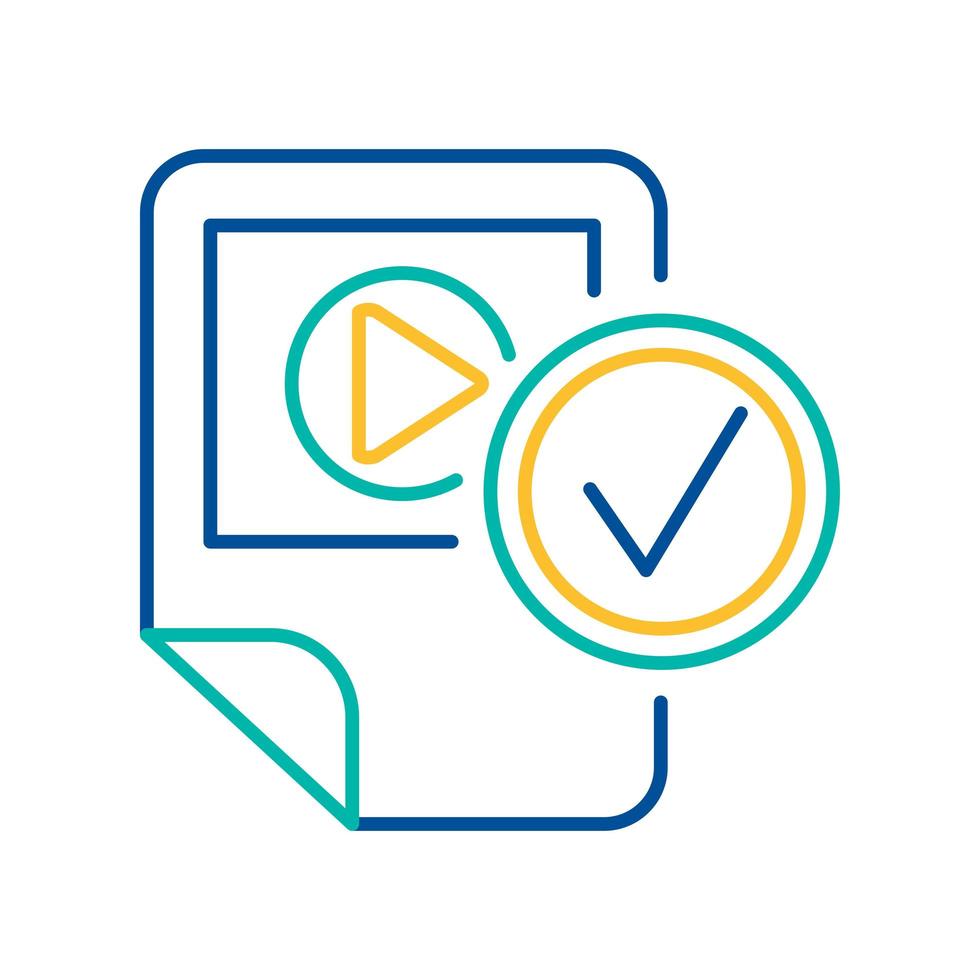 Media player checking blue and yellow linear icon vector