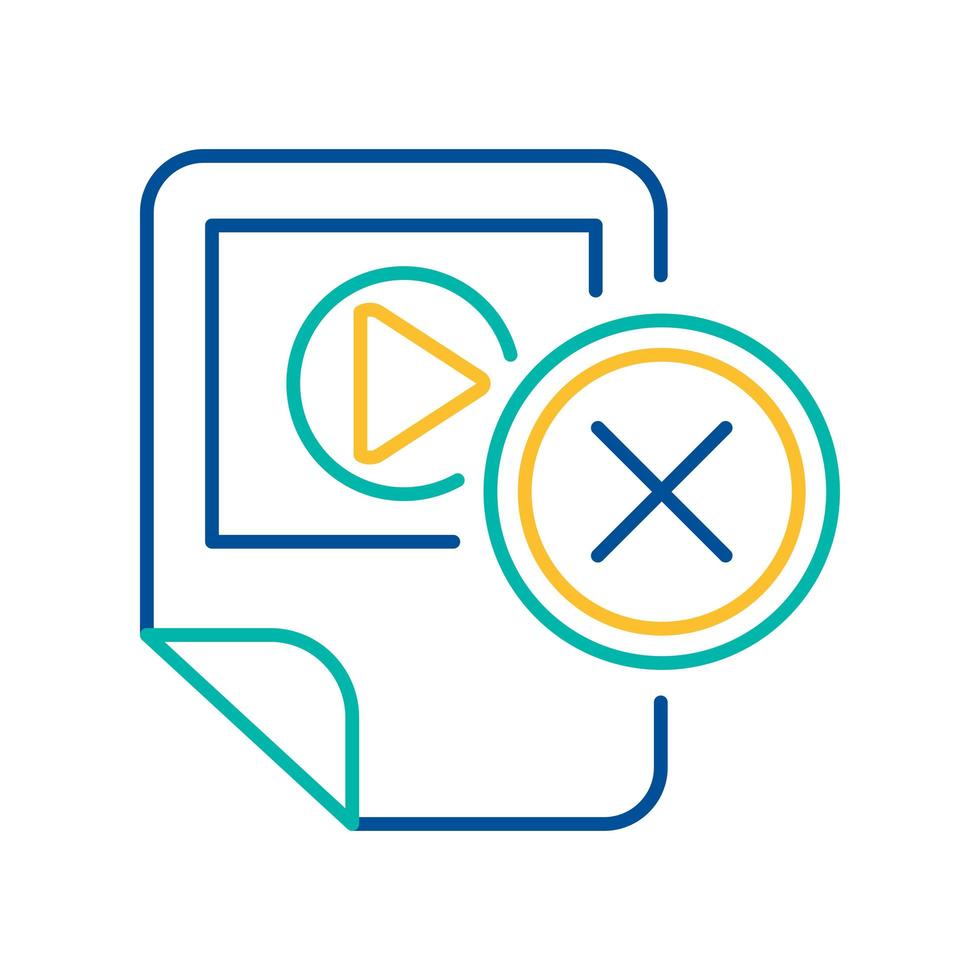 Multimedia player removal blue and yellow linear icon vector