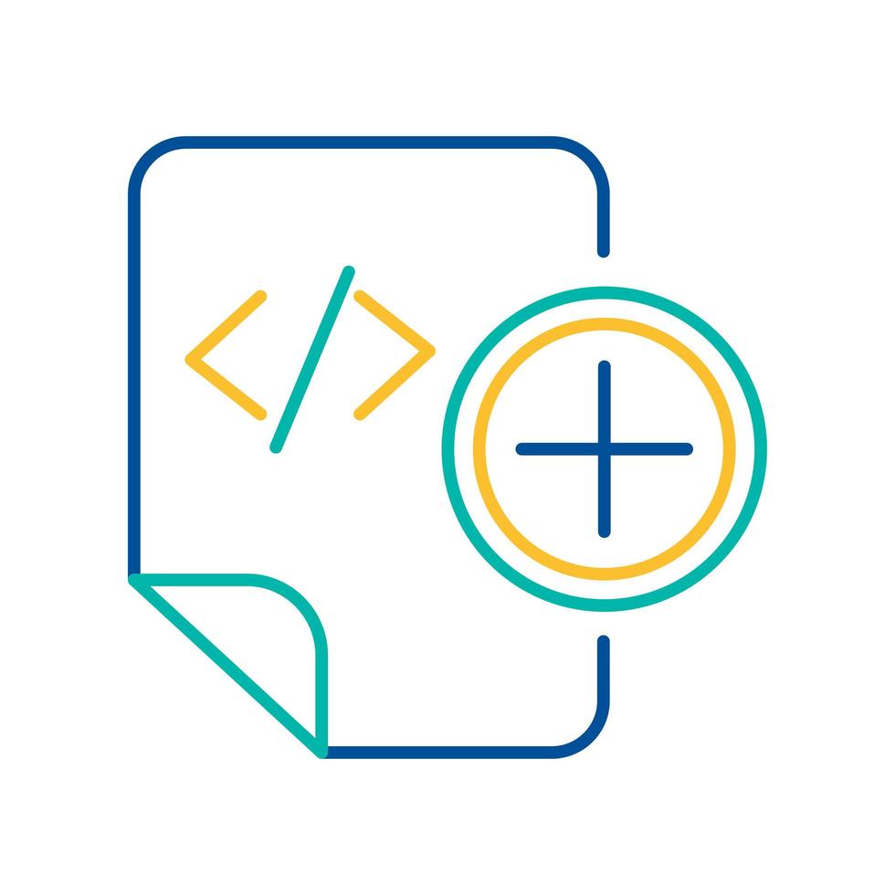 HTML tag adding blue and yellow thin line pictogram vector