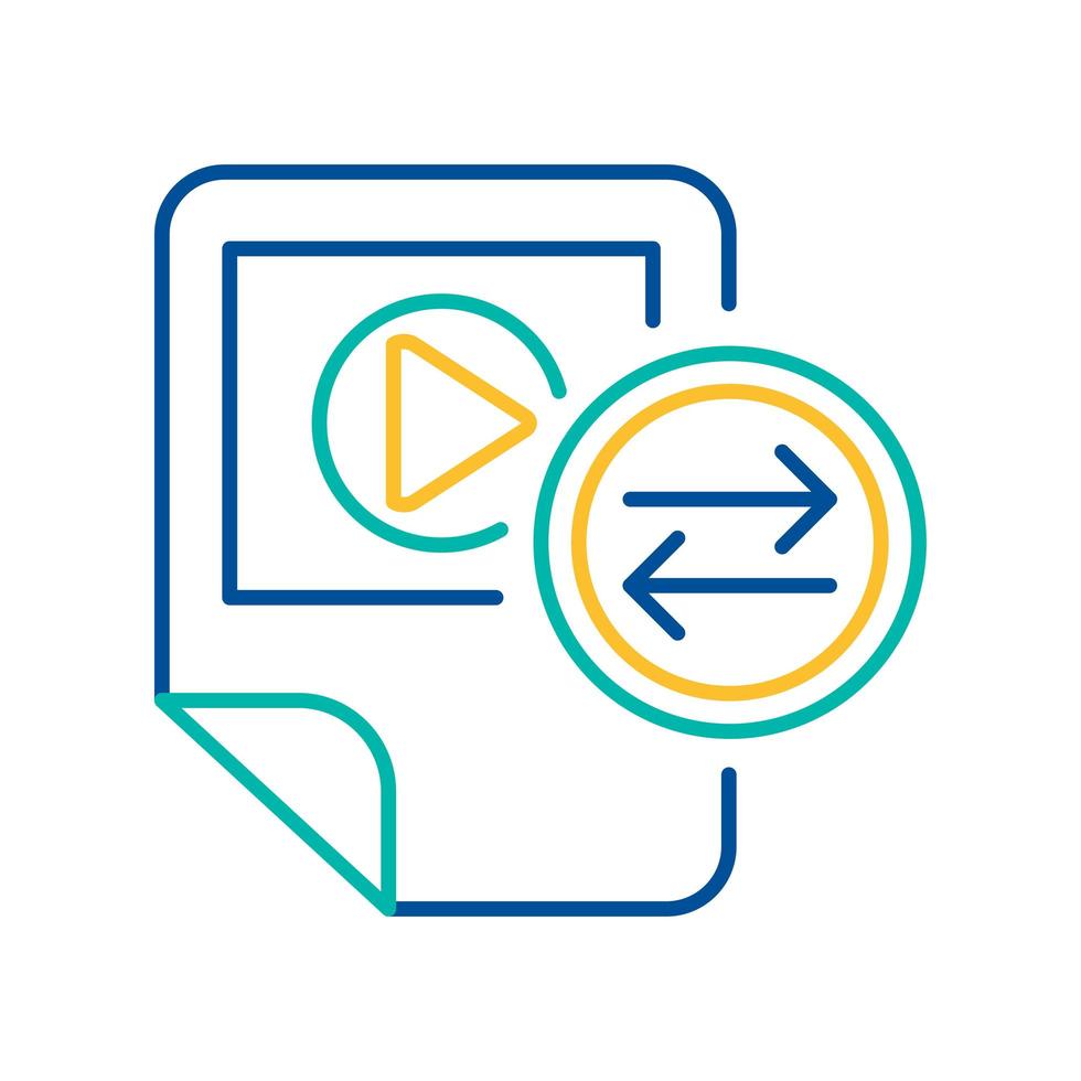 Video files exchange blue and yellow linear icon vector