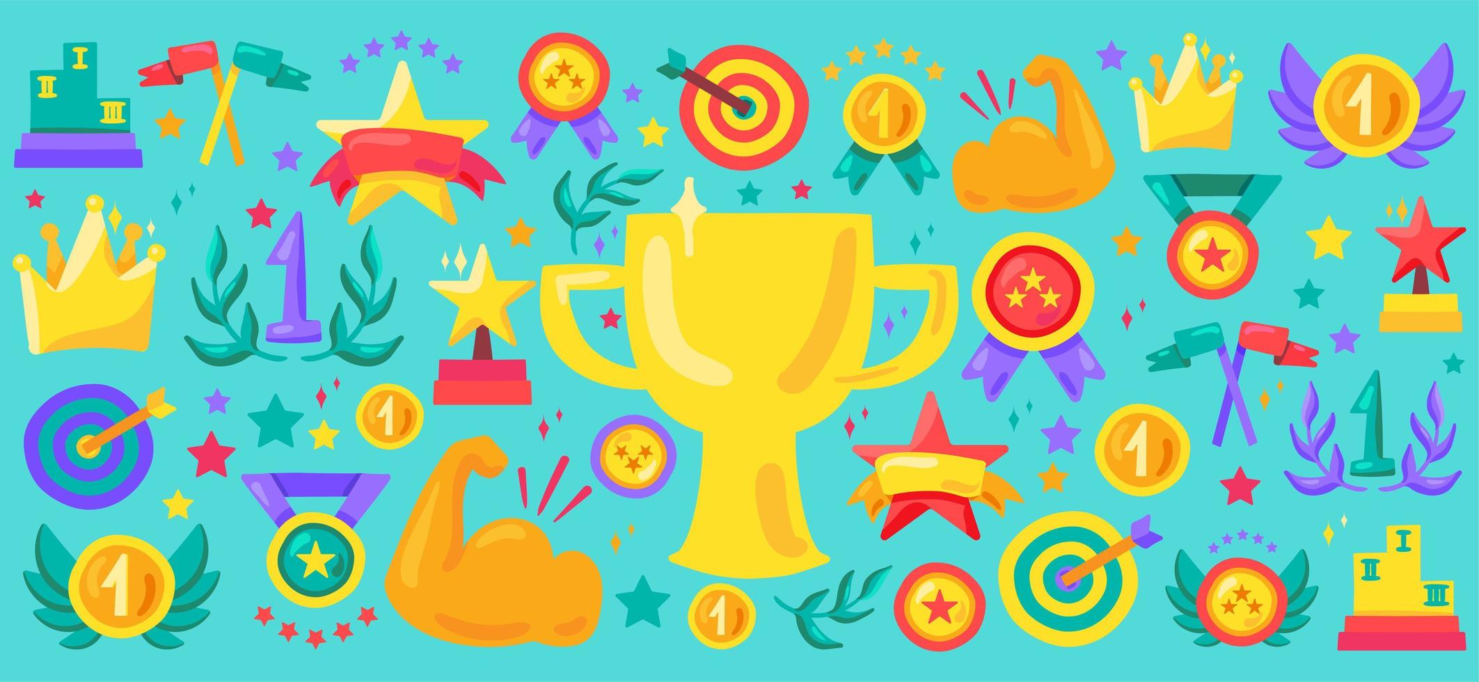 Sport achievement cartoon vector icon set