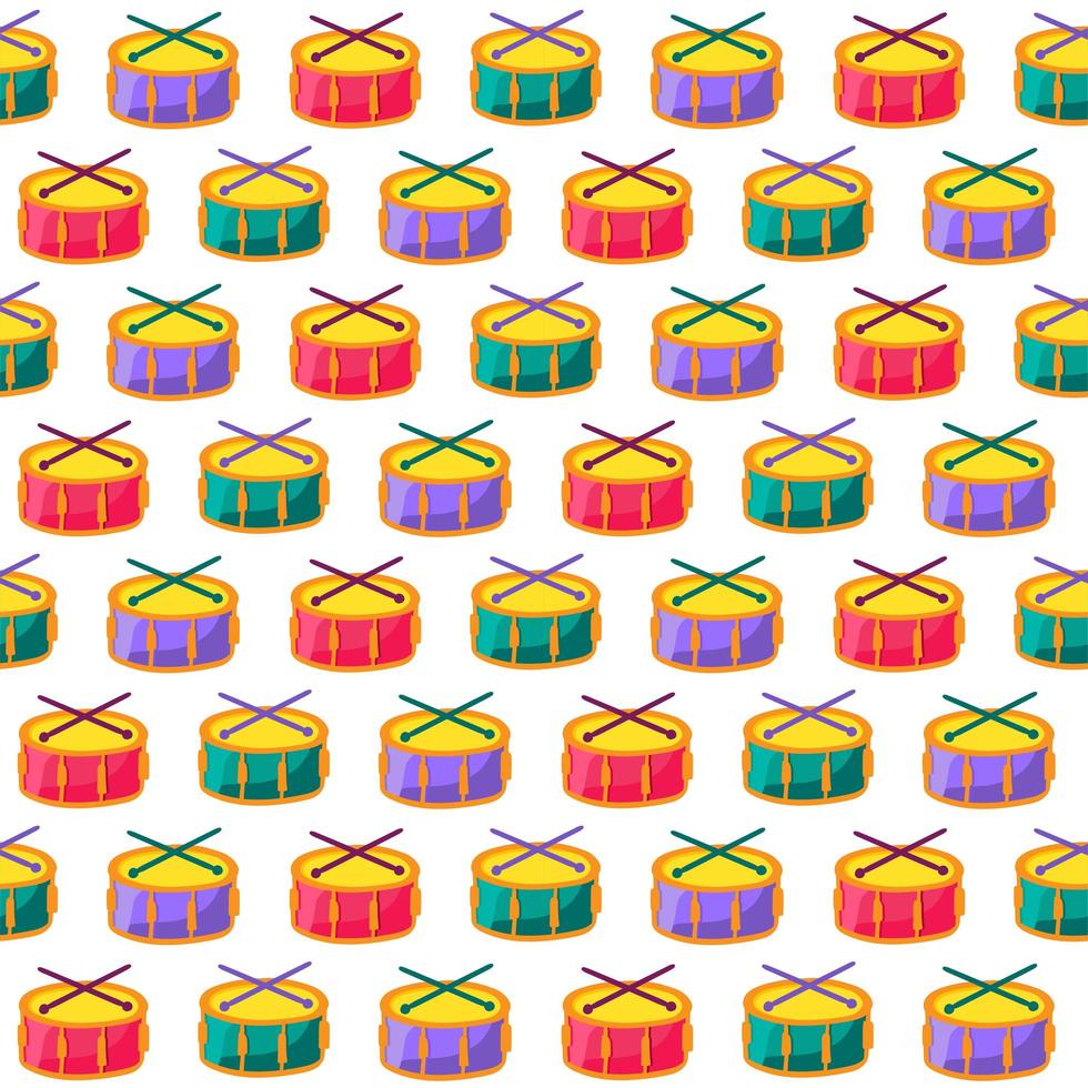 Drums with sticks flat vector seamless pattern