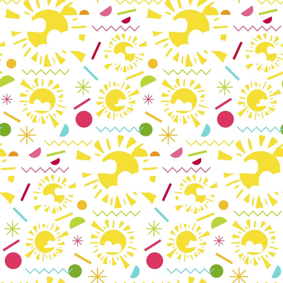 Fashion memphis bright seamless pattern with sun vector