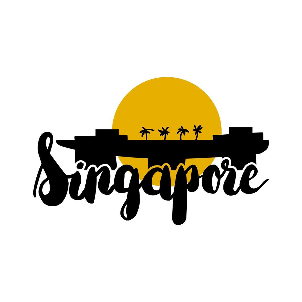 City Text Singapore with futuristic hotel building vector