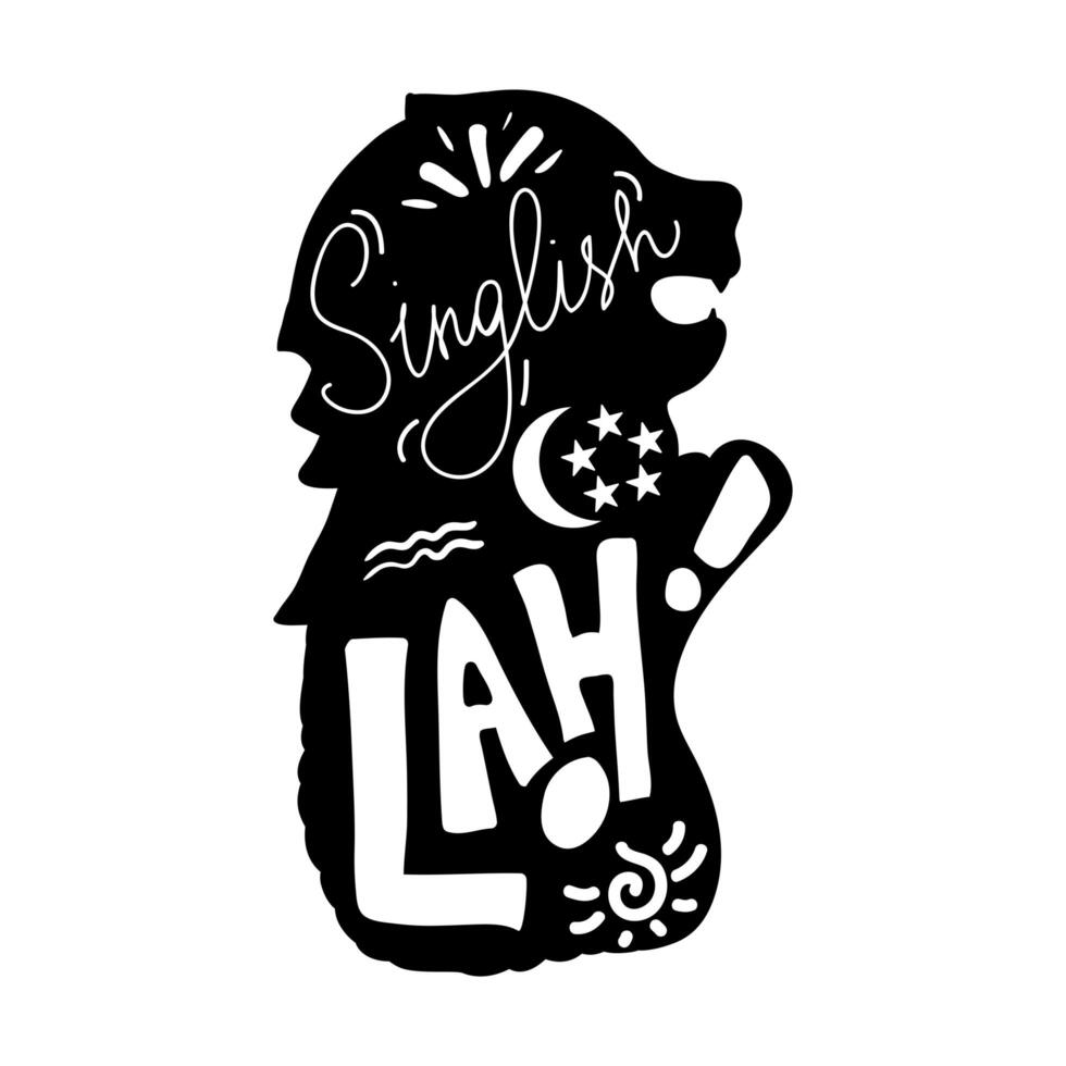 Singlish Lah inscribed in singaporean merlion sillhoette vector