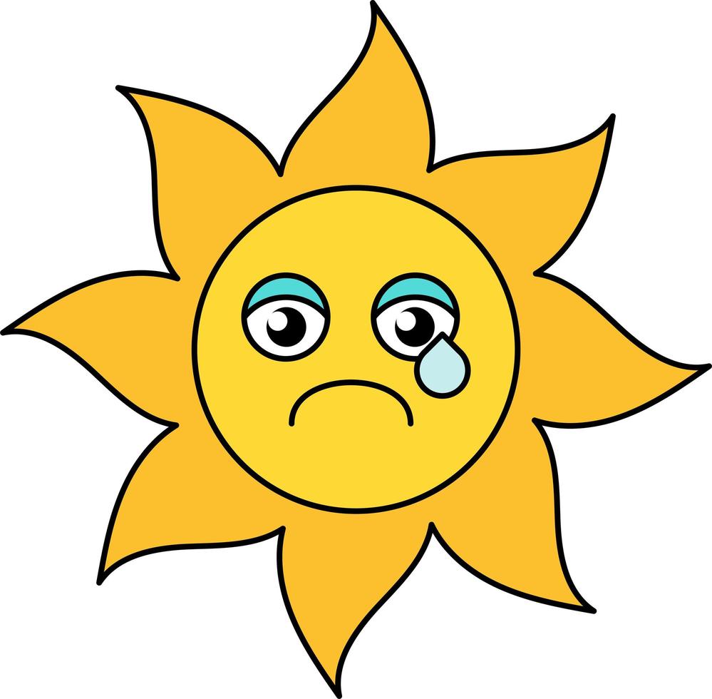 Ilustración de contorno de emoticon de sol lloroso vector