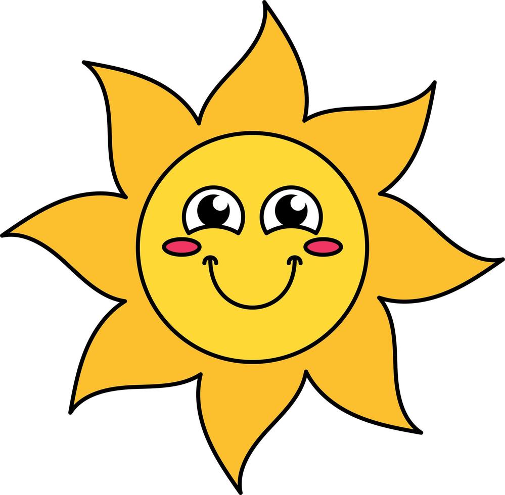 Blushing sun emoticon outline illustration vector